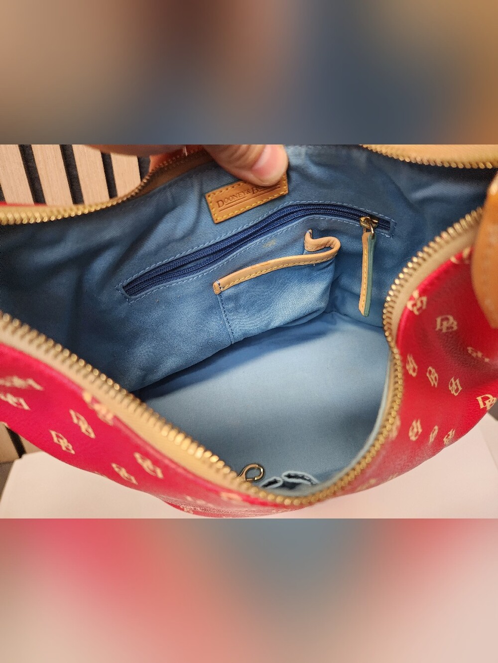 Vintage Dooney & Bourke Red Signature Monogram Hobo with Tan Strap Y2K - Picture 13 of 16